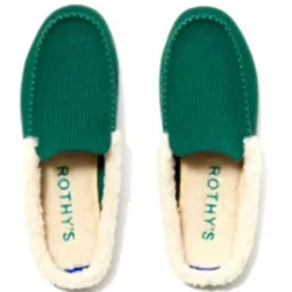 Rothy's The Scuff Slipper Slip On Merino Wool Sherpa Comfort Green 11M NWOT